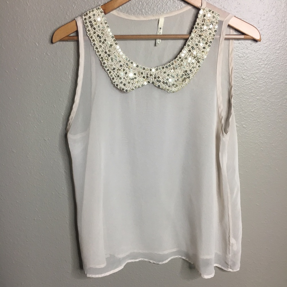 Gold Collar Chiffon Cream Tank